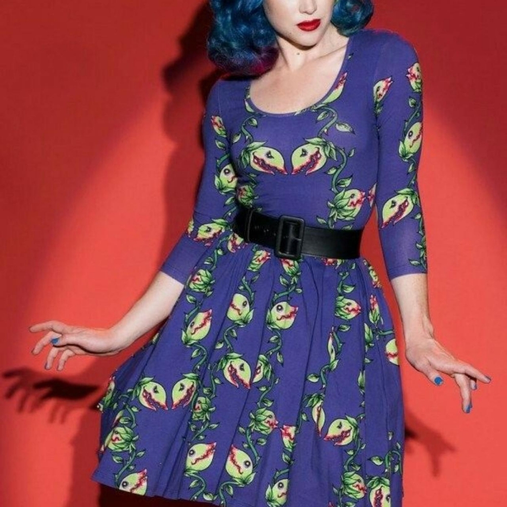 Deadly Dames By Micheline Pitt Venus Fly Trap Hot Rod Honey Swing Dress EUC Med